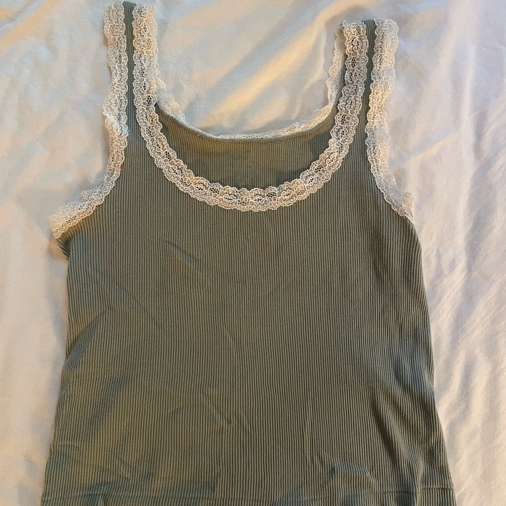 Brandy Melville sage green tank with lace trim
